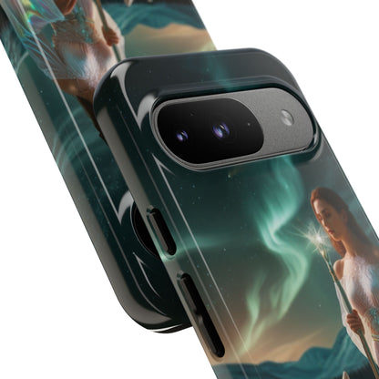 Funda para teléfono Google Aurora Guardian: armadura de fantasía de mujer y lobo