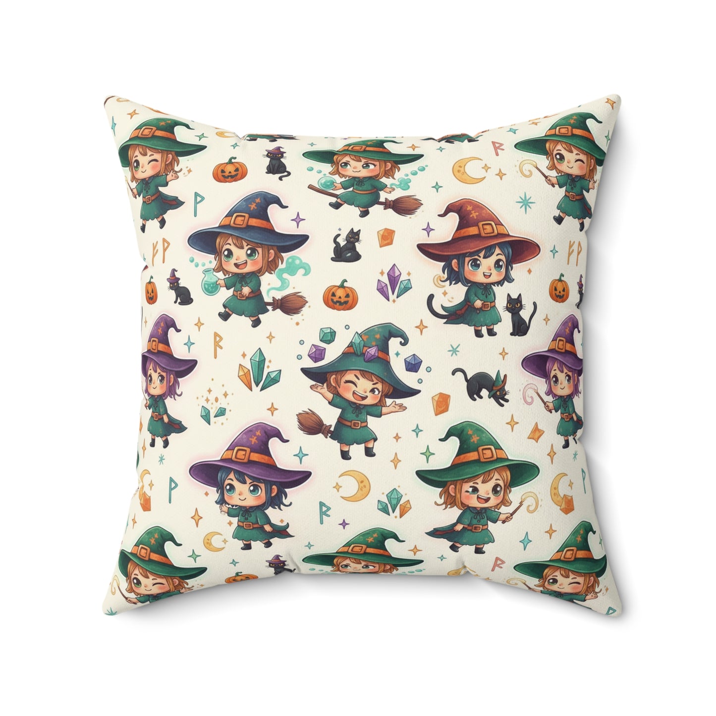 Cute Witch Pattern Decorative Throw Pillow – Halloween Kids Room Accent