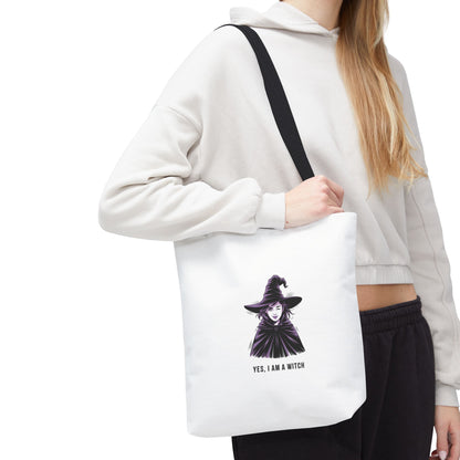 Witch Illustration Tote Bag — "Yes, I Am a Witch" Halloween Canvas Tote