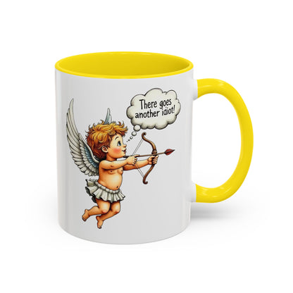 Cupid Coffee Mug — Vintage Cherub Saying "There goes another idiot!" Accent Mug