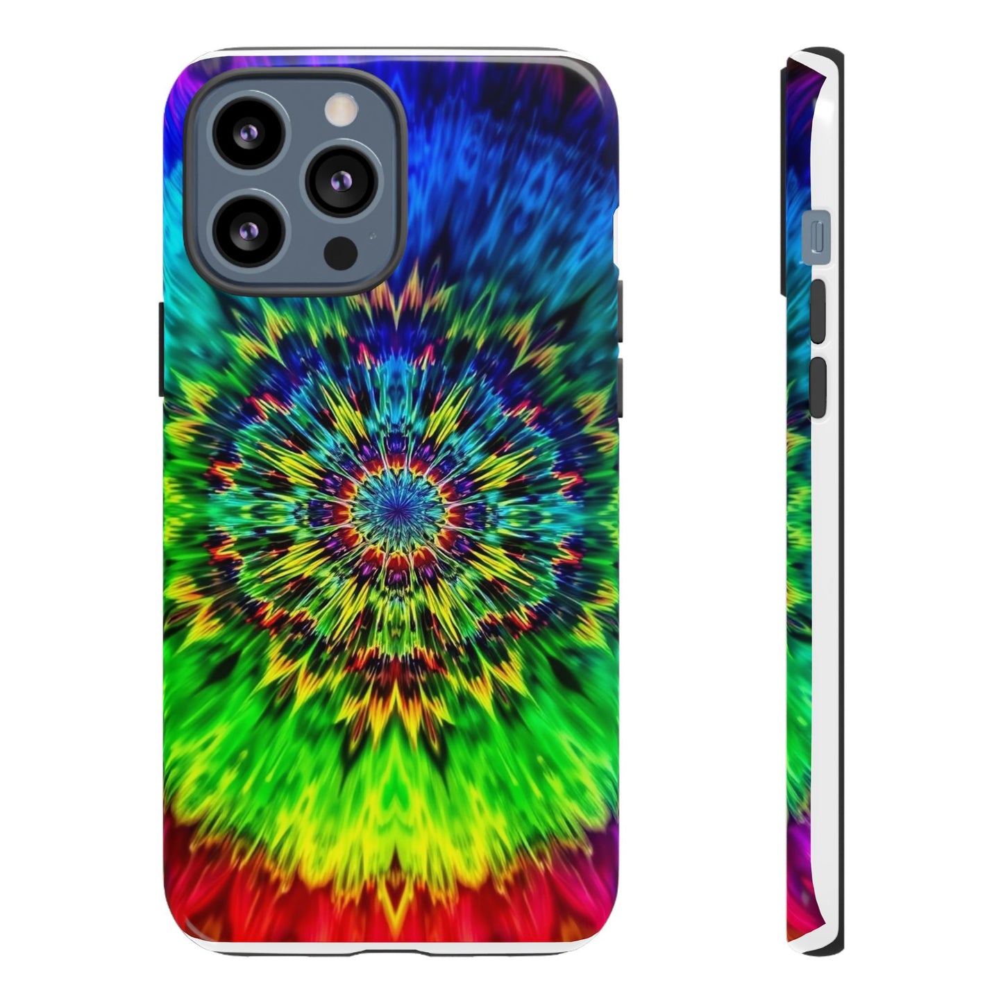 Funda resistente para teléfono con diseño de mandala psicodélico: protección vibrante con efecto tie-dye