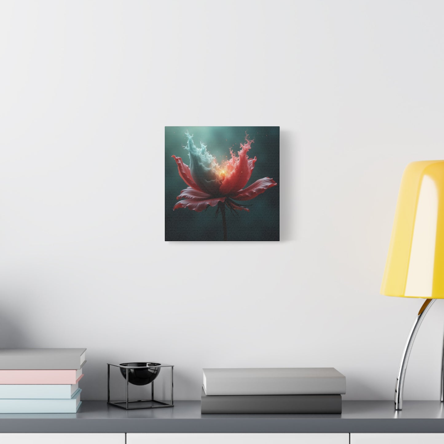Surreal Bloom Canvas Art — Fiery Red & Teal Flower Matte Stretched Print