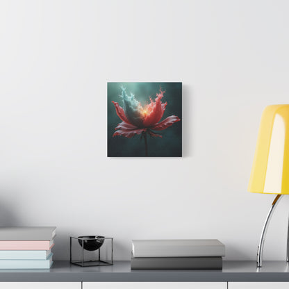 Surreal Bloom Canvas Art — Fiery Red & Teal Flower Matte Stretched Print