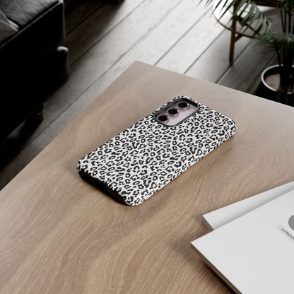 Samsung Leopard Print Tough Phone Case – Black & White Animal Pattern Protective Cover