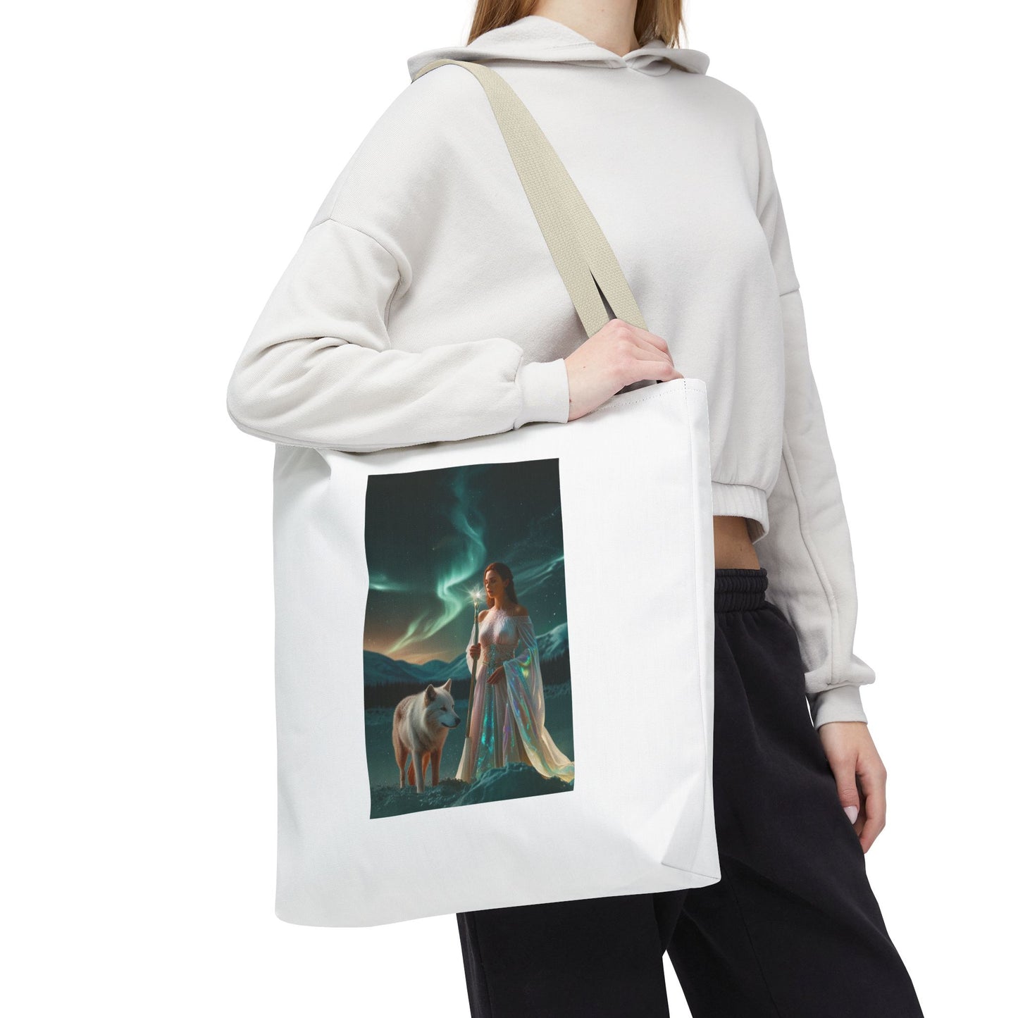 Tragetasche – Mystische Frau mit Wolf Aurora Art Tote