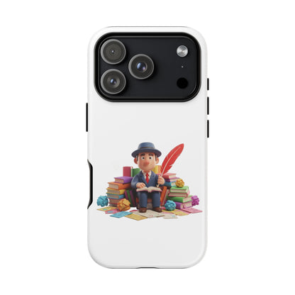 iPhone Phone Case — Cute Writer Sitting on Books with Feather Pen
