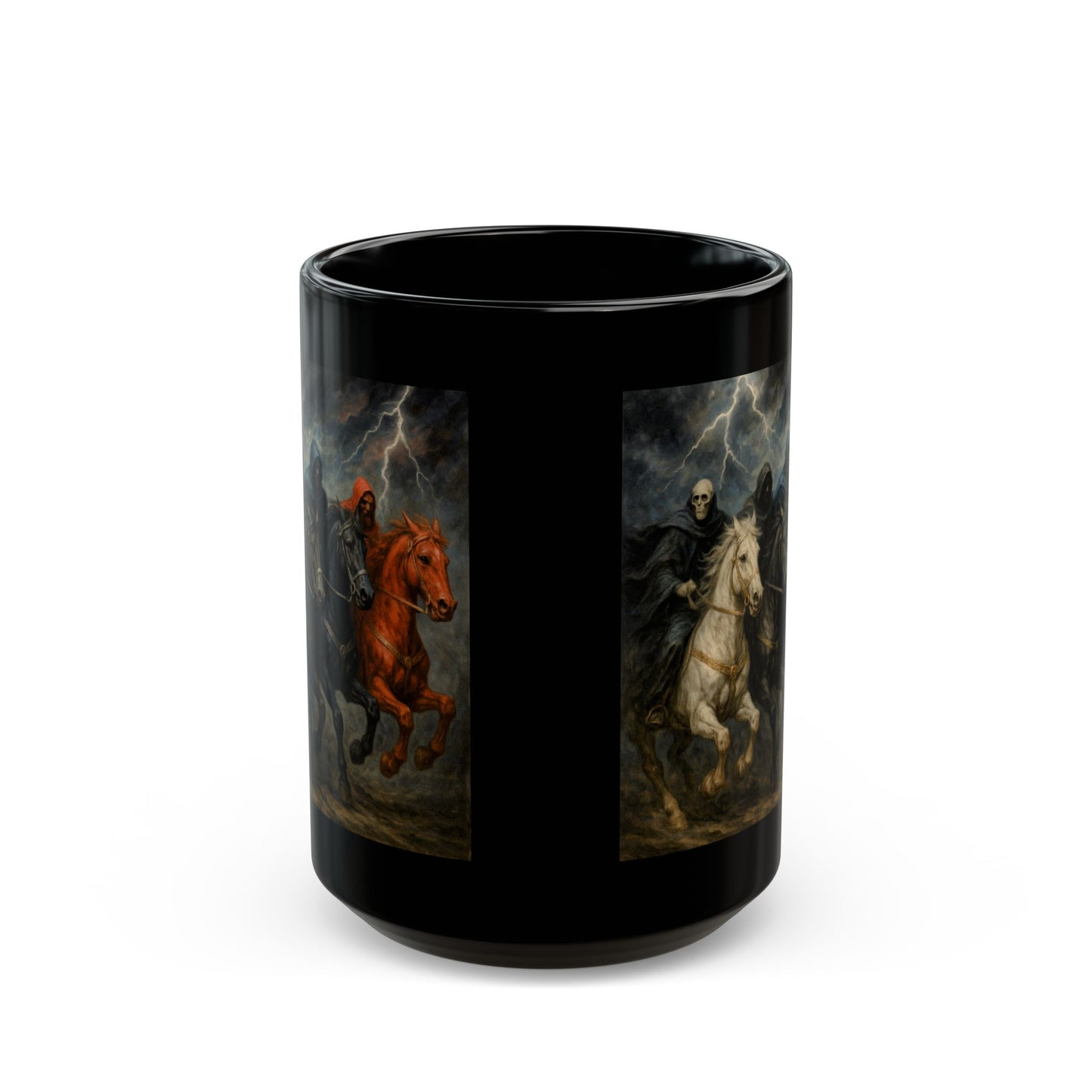Black Ceramic Mug – Four Horsemen Apocalypse Artwork (11oz & 15oz)
