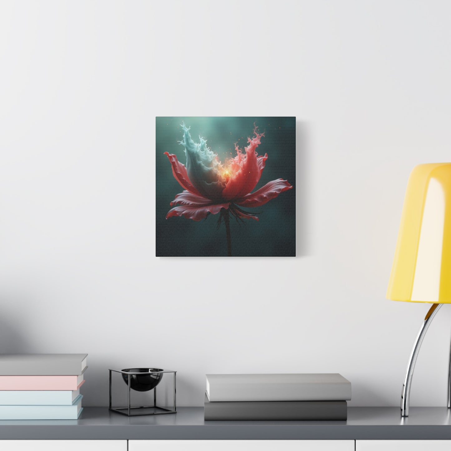 Surreal Bloom Canvas Art — Fiery Red & Teal Flower Matte Stretched Print