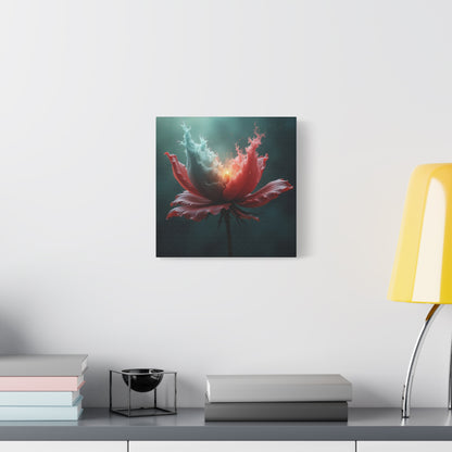 Surreal Bloom Canvas Art — Fiery Red & Teal Flower Matte Stretched Print