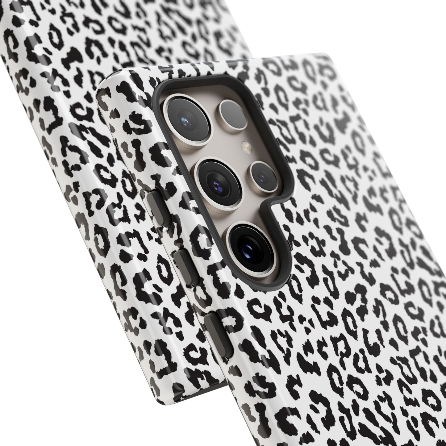 Samsung Leopard Print Tough Phone Case – Black & White Animal Pattern Protective Cover