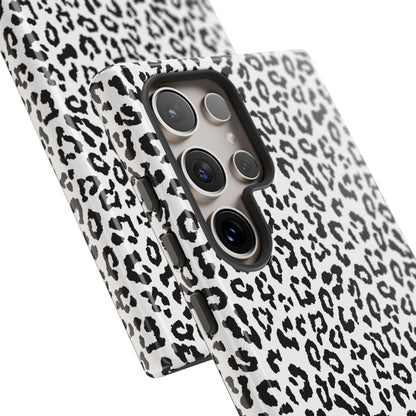 Samsung Leopard Print Tough Phone Case – Black & White Animal Pattern Protective Cover