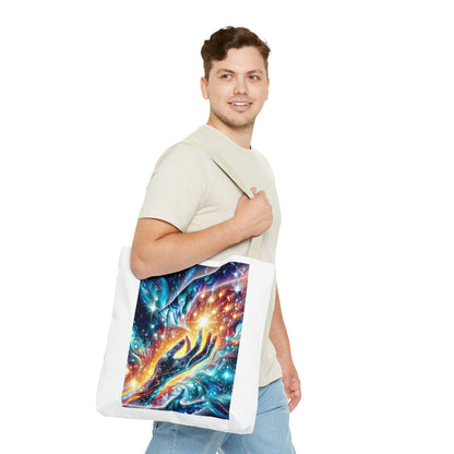 Cosmic Hands Tote Bag — Vibrant Galaxy Art Tote for Everyday, Beach & Gifts