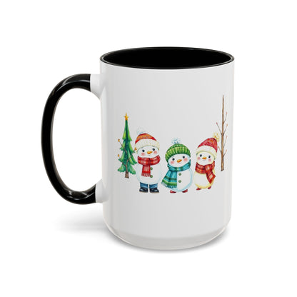 Christmas Snowman Mug — Cute Holiday Coffee Cup with Festive Tree & Snowmen (11/15oz)