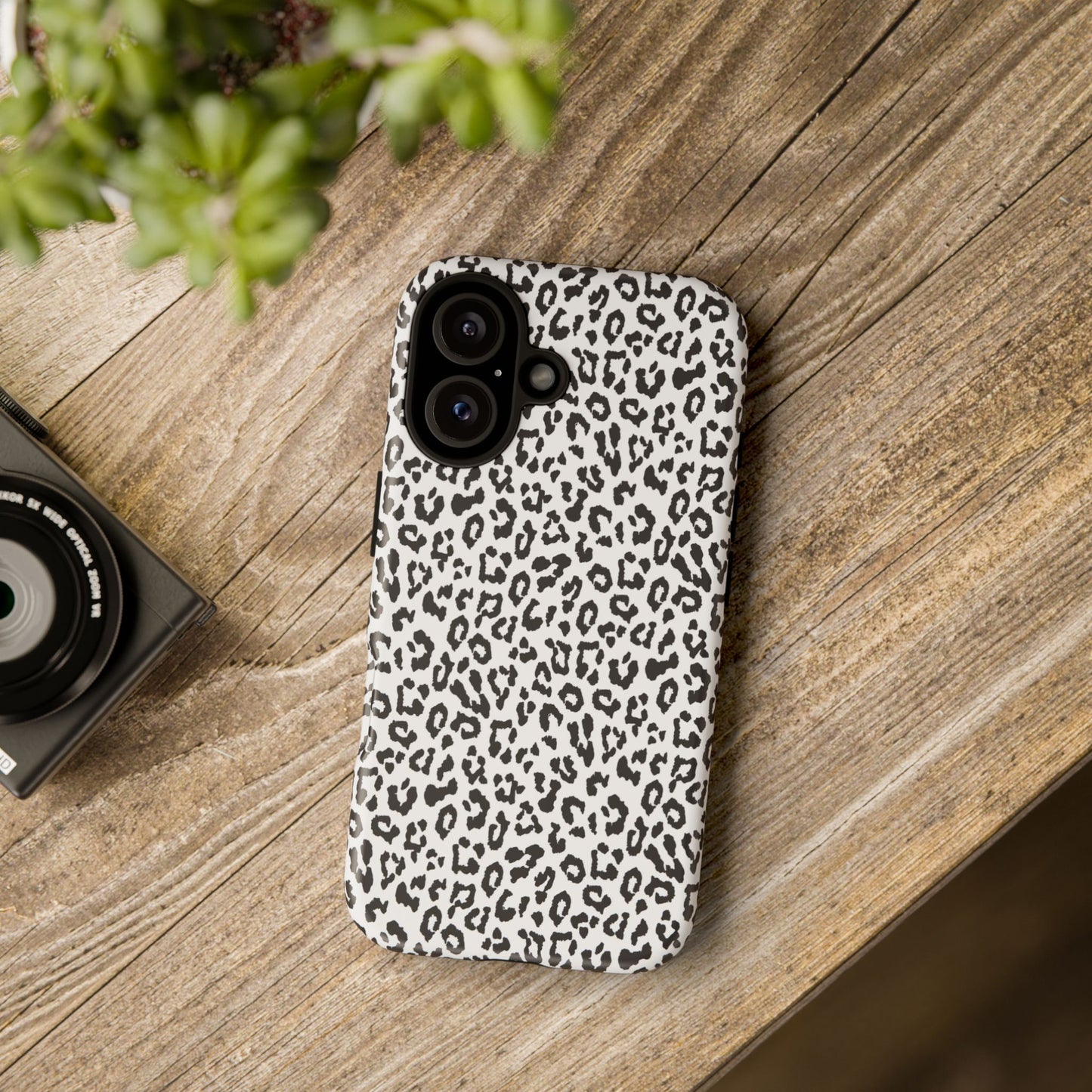 iPhone Leopard Print Tough Phone Case - Black & White Protective Cover