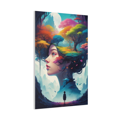 Surreal Forest Woman Matte Canvas Art — Dreamscape Profile Wall Decor