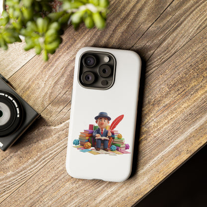 iPhone Phone Case — Cute Writer Sitting on Books with Feather Pen