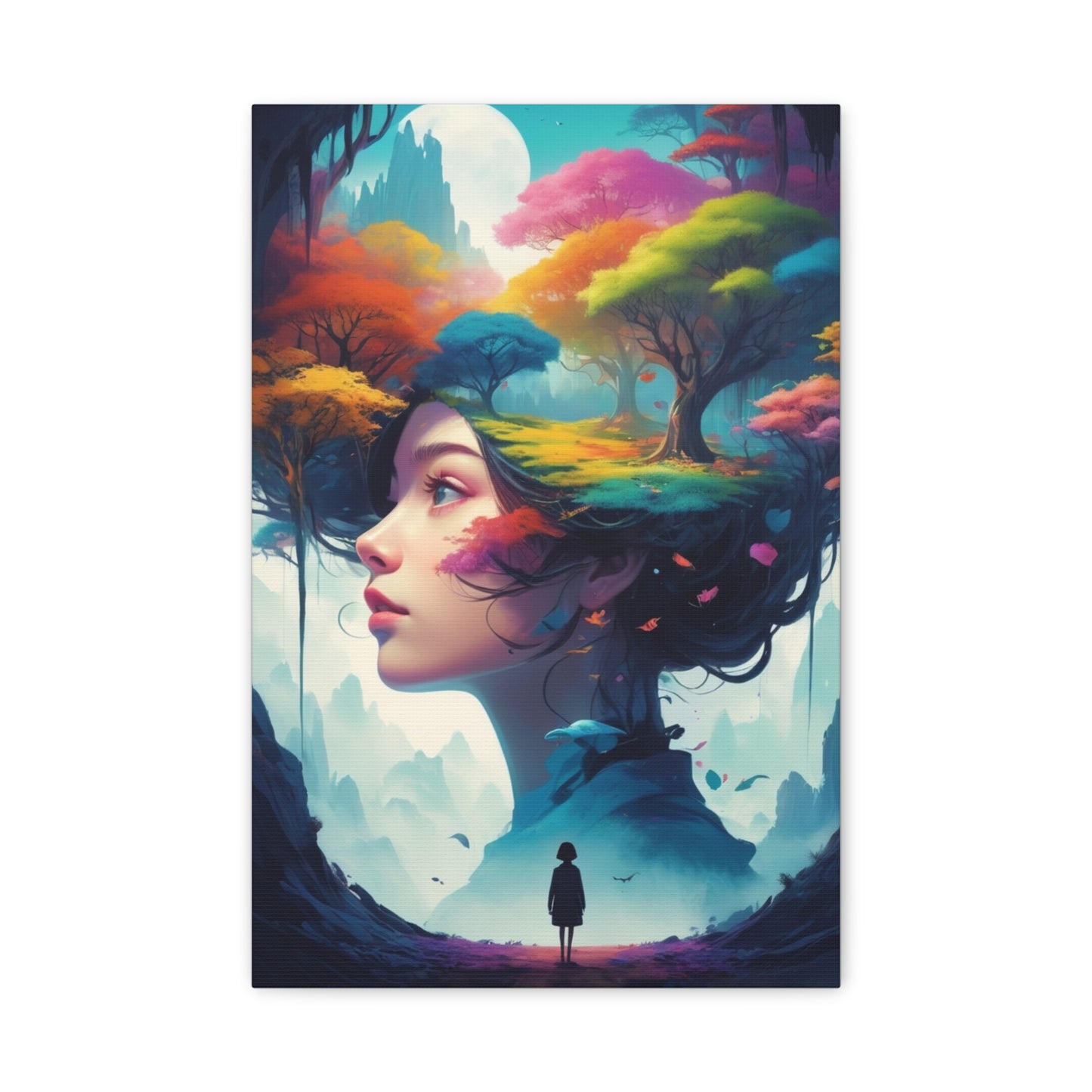 Surreal Forest Woman Matte Canvas Art — Dreamscape Profile Wall Decor