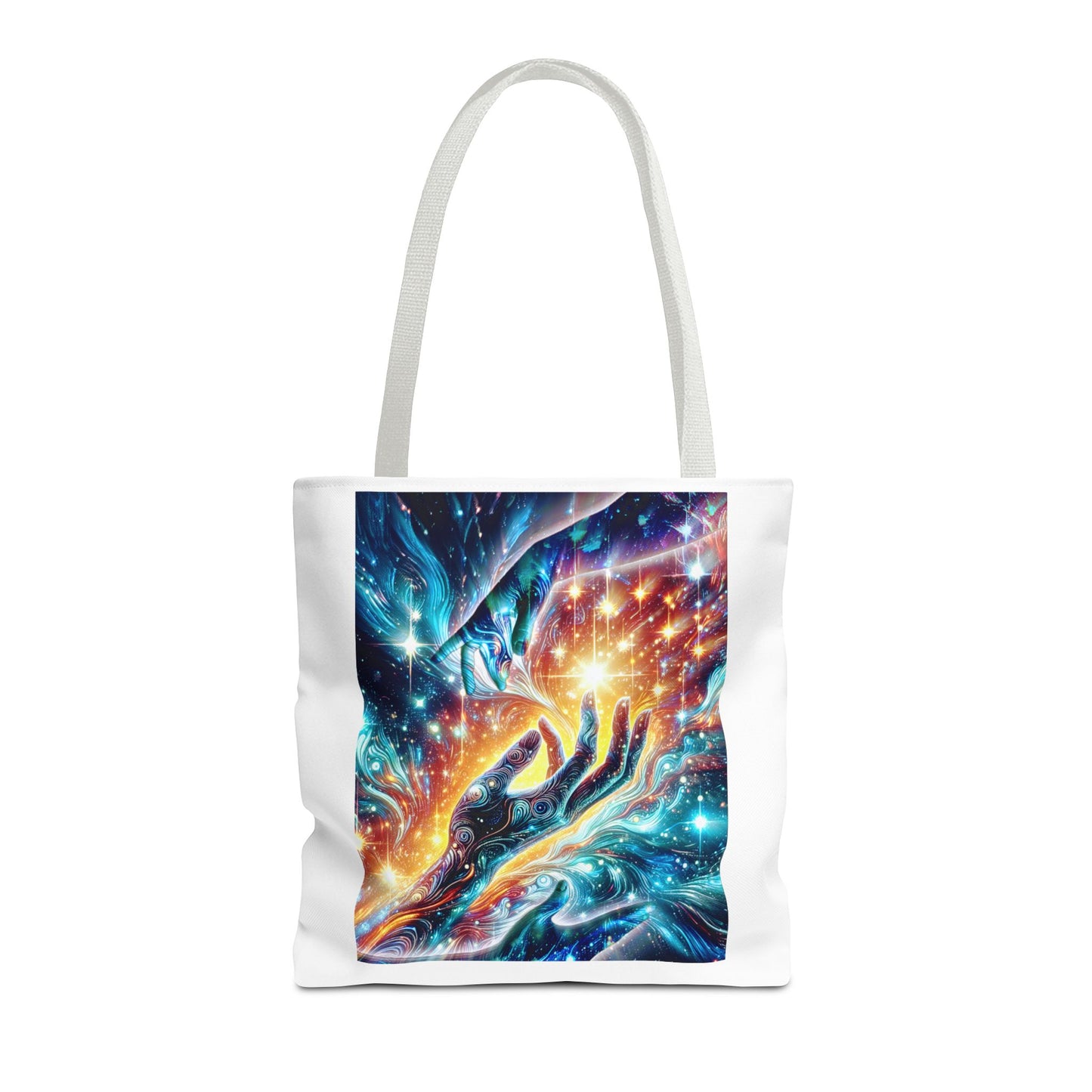 Cosmic Hands Tote Bag — Vibrant Galaxy Art Tote for Everyday, Beach & Gifts