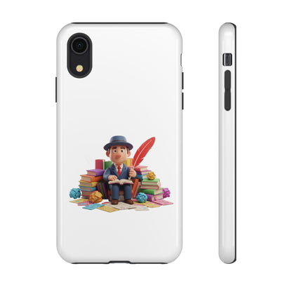 iPhone Phone Case — Cute Writer Sitting on Books with Feather Pen