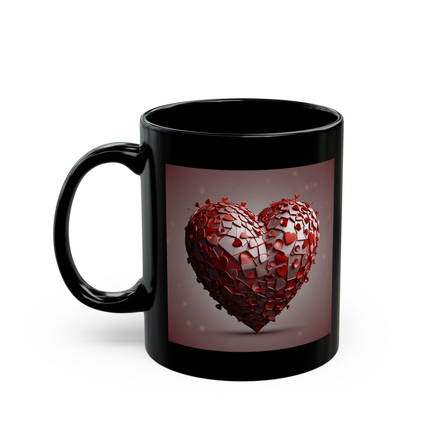 Heart Mosaic Black Mug — Romantic Red Heart Design (11oz & 15oz)