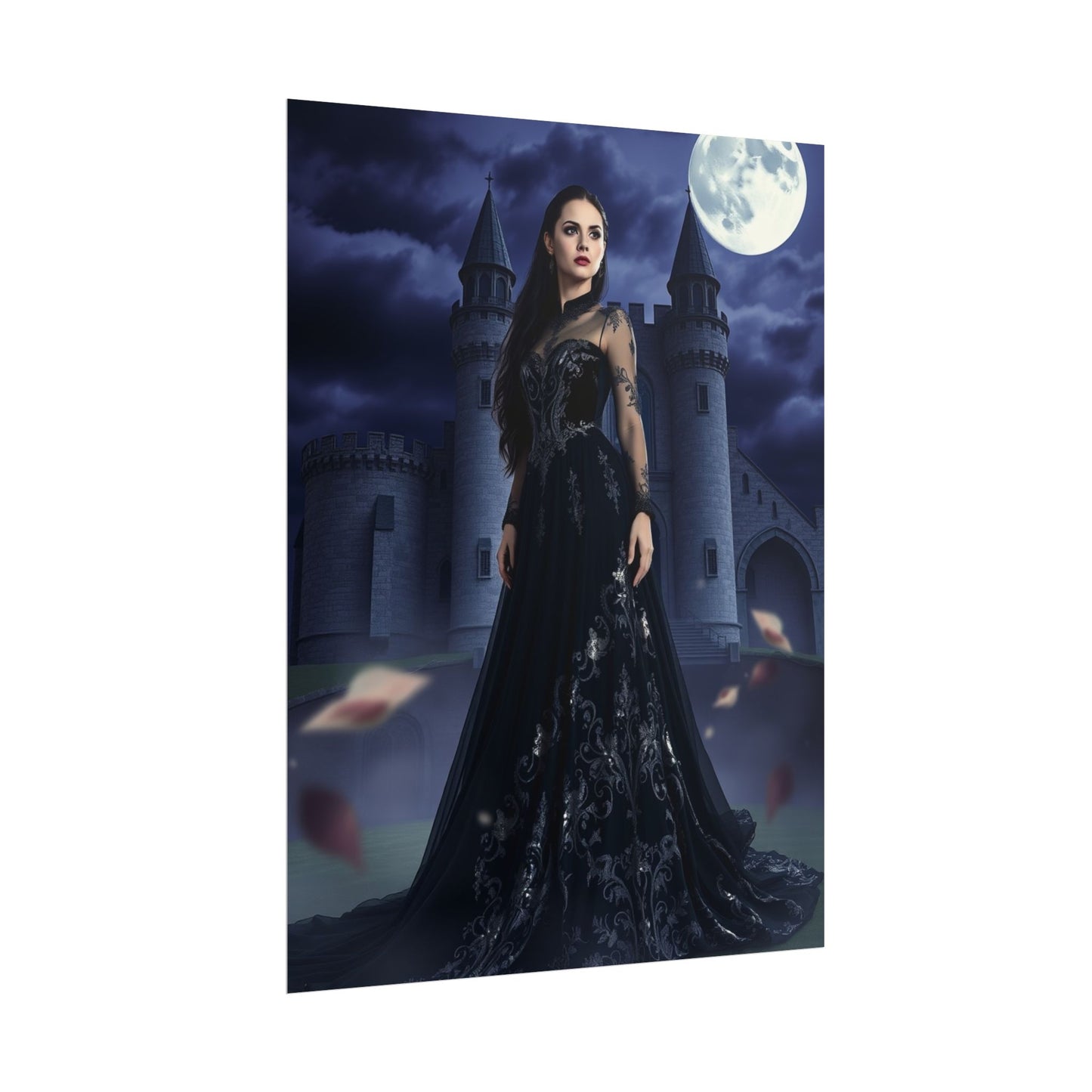 Gothic Moonlit Castle Poster — Dark Fantasy Woman Wall Art