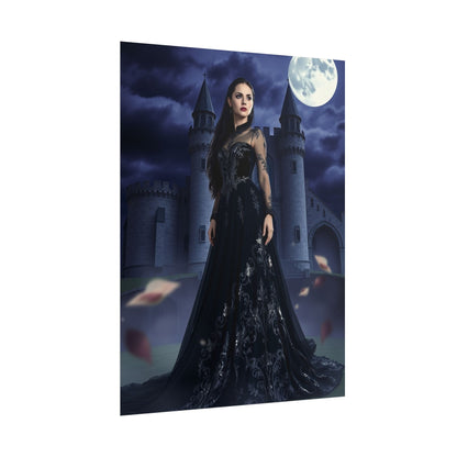 Gothic Moonlit Castle Poster — Dark Fantasy Woman Wall Art