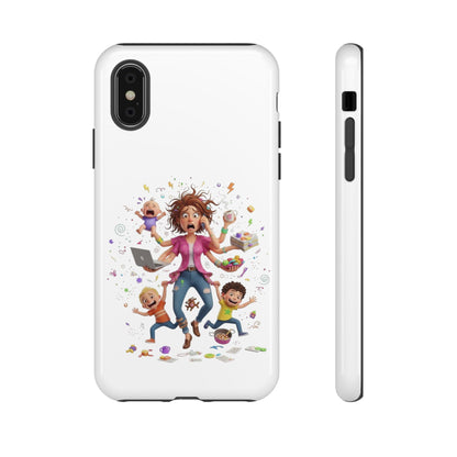 iPhone Phone Case — Hectic Mom Cartoon Design (Multitasking Mother, Kids & Chaos)