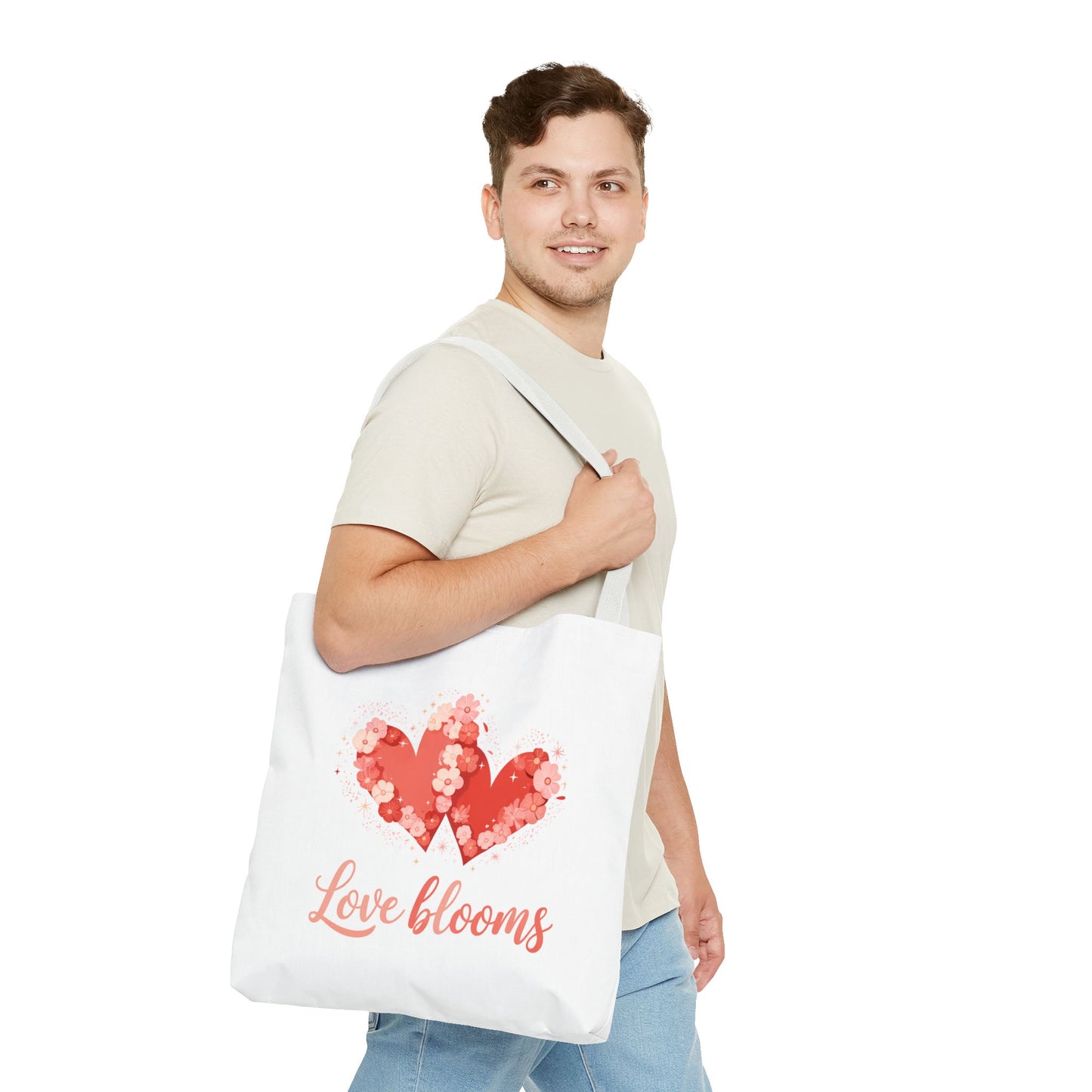 Love Blooms Heart Tote Bag — Floral Valentine Canvas Tote