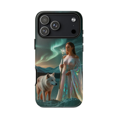 iPhone Mystic Guardian Phone Case — Aurora Wolf Woman Protective Cover