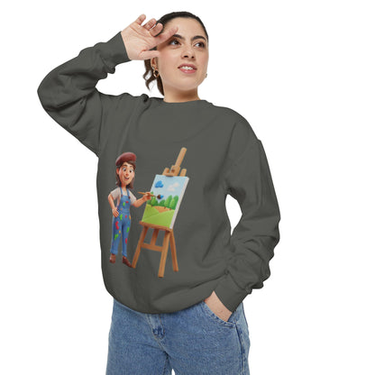 Painter Girl Sweatshirt — Cute Artist Painting Crewneck