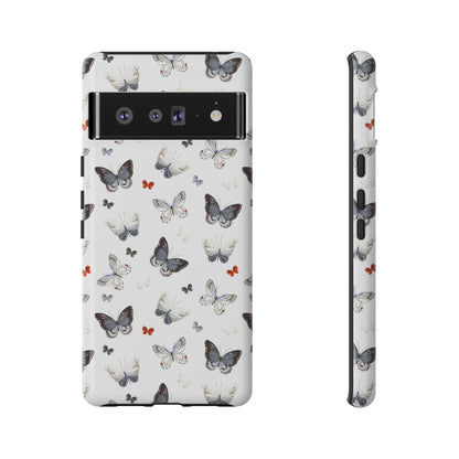 Google Butterfly Pattern Tough Phone Case — White Floral Protective Cover
