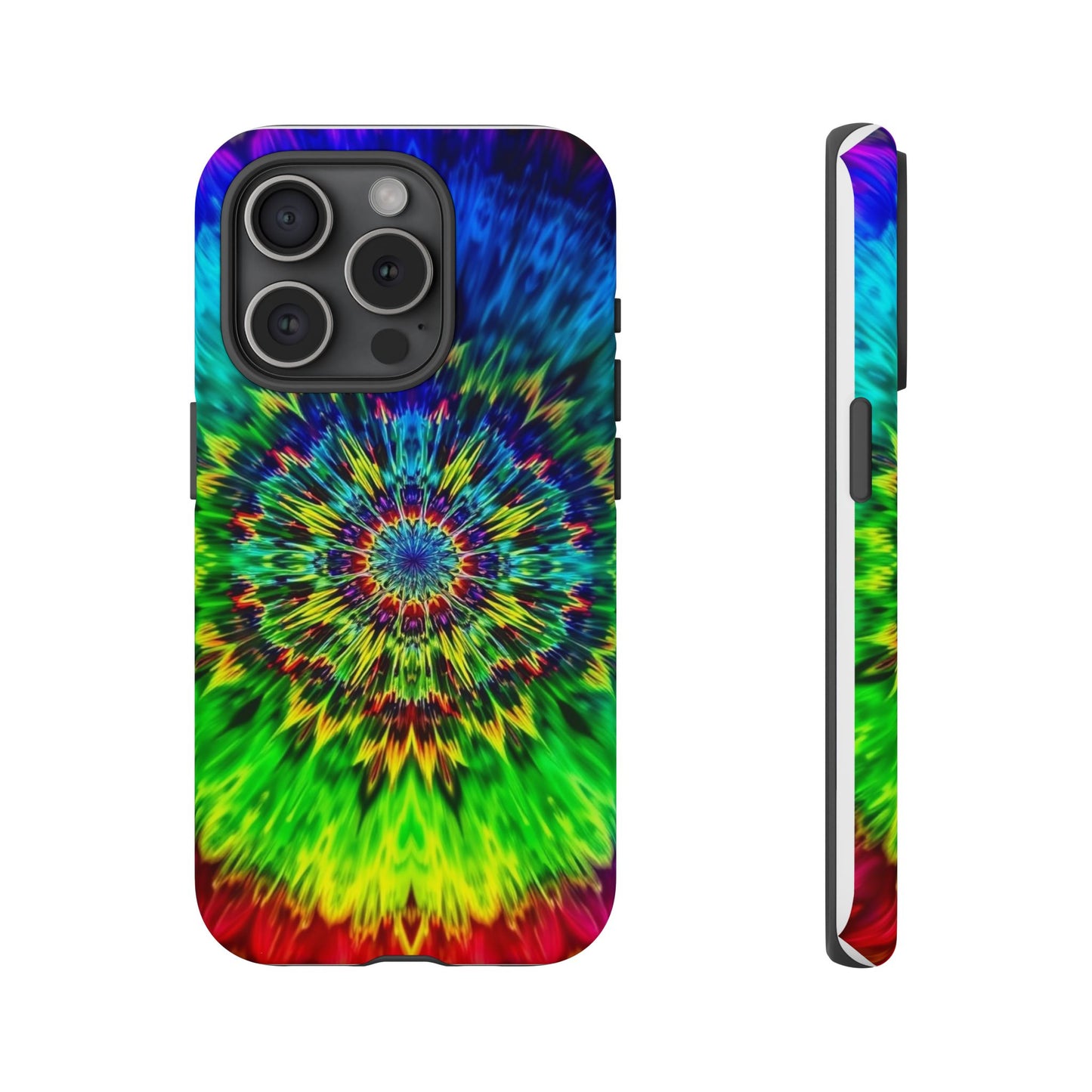 Funda resistente para teléfono con diseño de mandala psicodélico: protección vibrante con efecto tie-dye