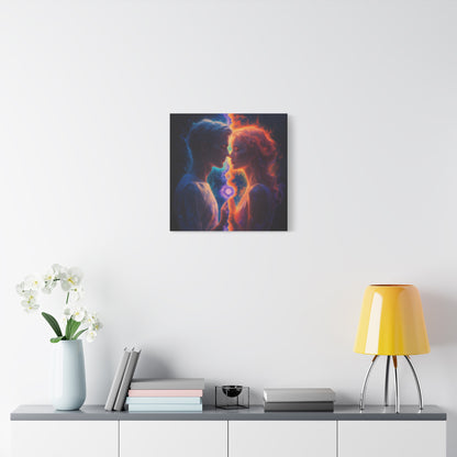 Yin Yang Lovers Matte Canvas Art — Romantic Blue & Orange Couple Wall Decor