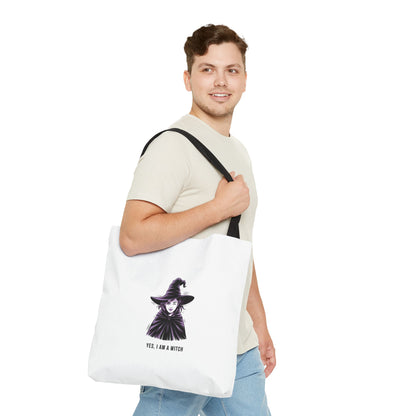 Witch Illustration Tote Bag — "Yes, I Am a Witch" Halloween Canvas Tote