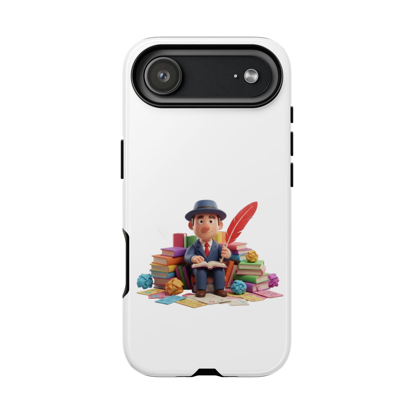iPhone Phone Case — Cute Writer Sitting on Books with Feather Pen