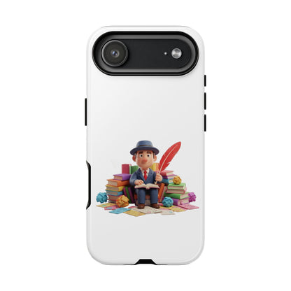 iPhone Phone Case — Cute Writer Sitting on Books with Feather Pen