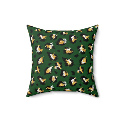 Green Leopard Print Decorative Pillow — Animal Print Accent Cushion