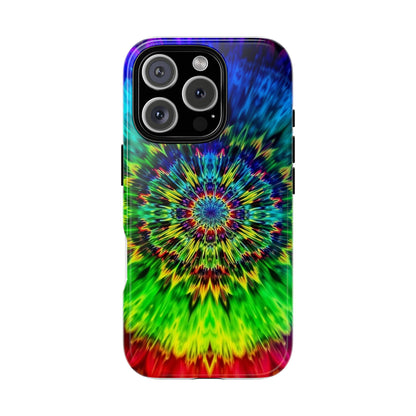 Funda resistente para teléfono con diseño de mandala psicodélico: protección vibrante con efecto tie-dye