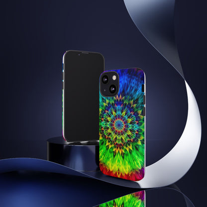 Funda resistente para teléfono con diseño de mandala psicodélico: protección vibrante con efecto tie-dye