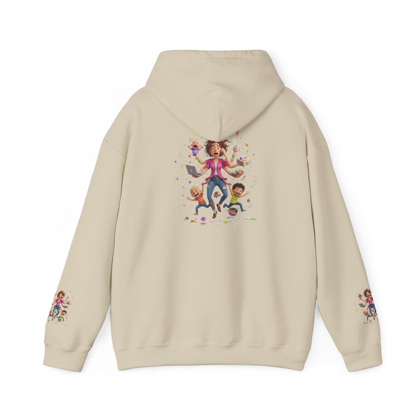 Hoodie – Pullover mit verspielter Illustration von Mutter und Kindern: „Super Mama“