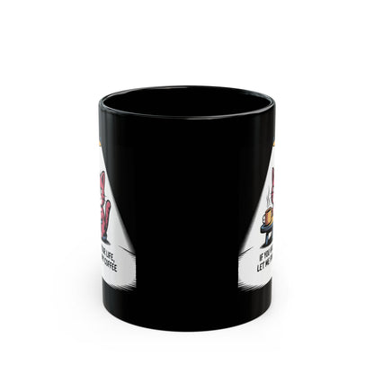 Kaffeetasse mit Katzenmotiv – „Wenn dir dein Leben lieb ist, lass mich meinen Kaffee austrinken“ – Schwarze Keramiktasse