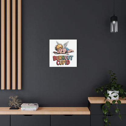 Burnout Cupid Matte Canvas Wall Art — Tired Cupid Illustration for Valentine’s Day, Self-Care & Humor