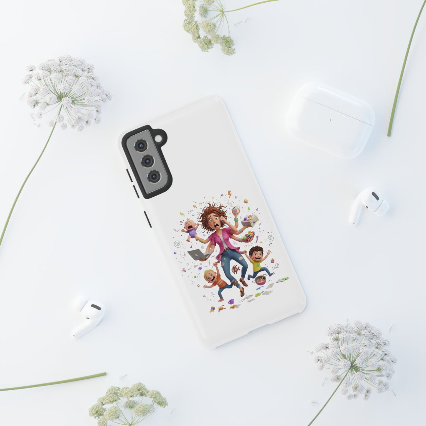 Samsung Mom Life Phone Case — Funny Juggling Mom Illustration Protective Case