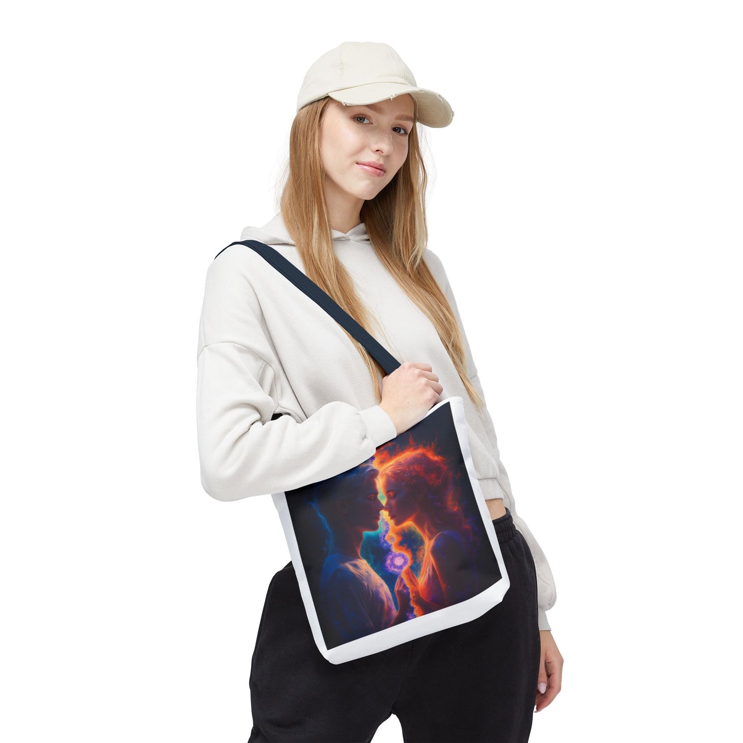 Cosmic Lovers Tote Bag — Flame & Ice Couple Art AOP