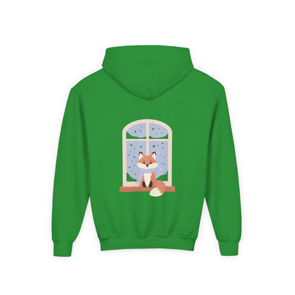 Youth Fox Winter Hoodie - Cute Fox at Window Kids Sweatshirt