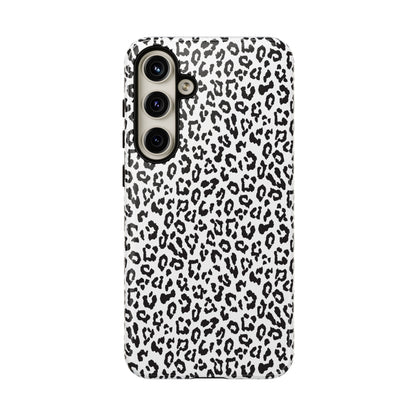 Samsung Leopard Print Tough Phone Case – Black & White Animal Pattern Protective Cover