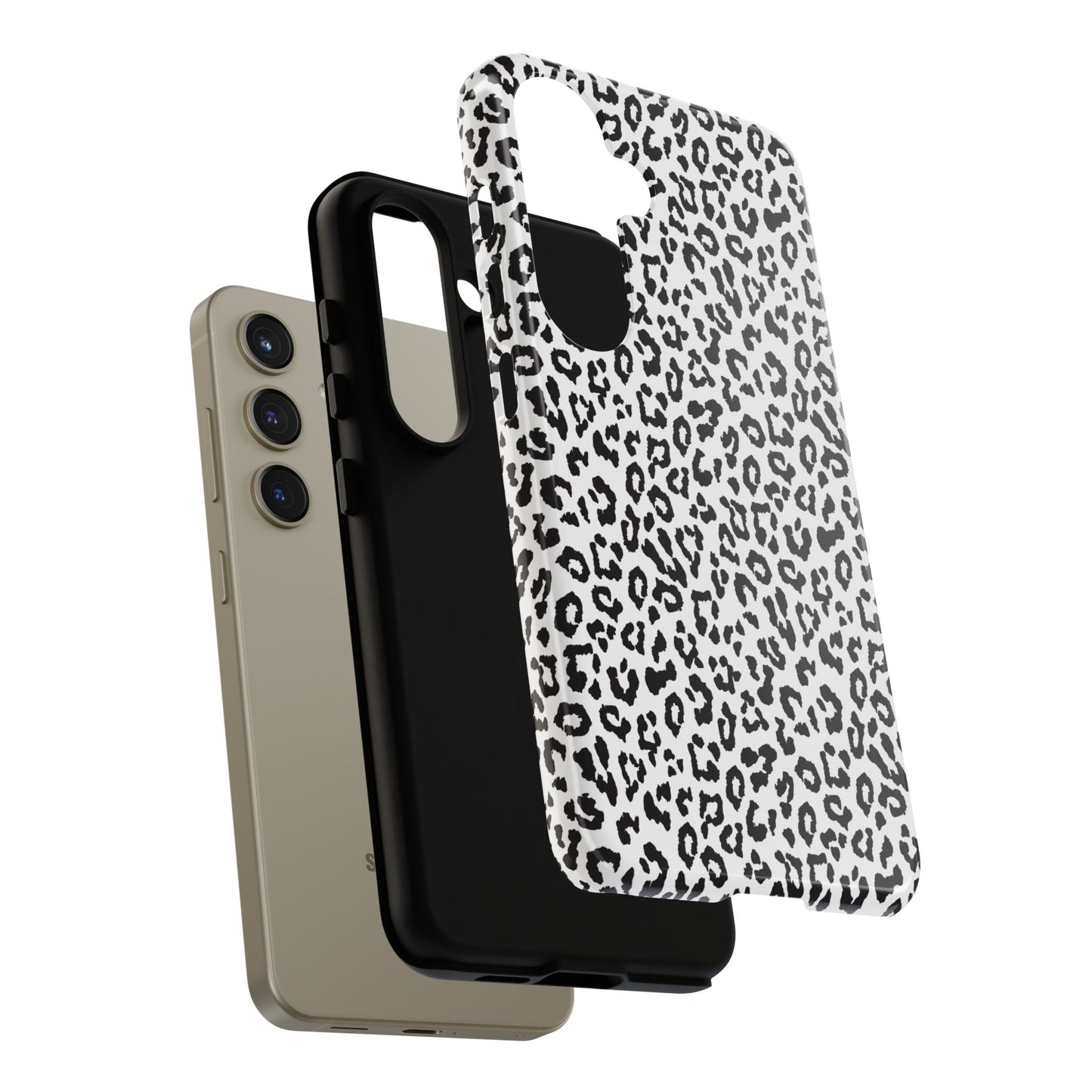 Samsung Leopard Print Tough Phone Case – Black & White Animal Pattern Protective Cover