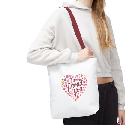 Tote Bag — "I Am Proud of You" Heart Print Tote | Encouragement Gift for Loved Ones