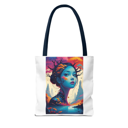 Artistic Blue Forest Maiden Tote Bag - Surreal Portrait All-Over Print