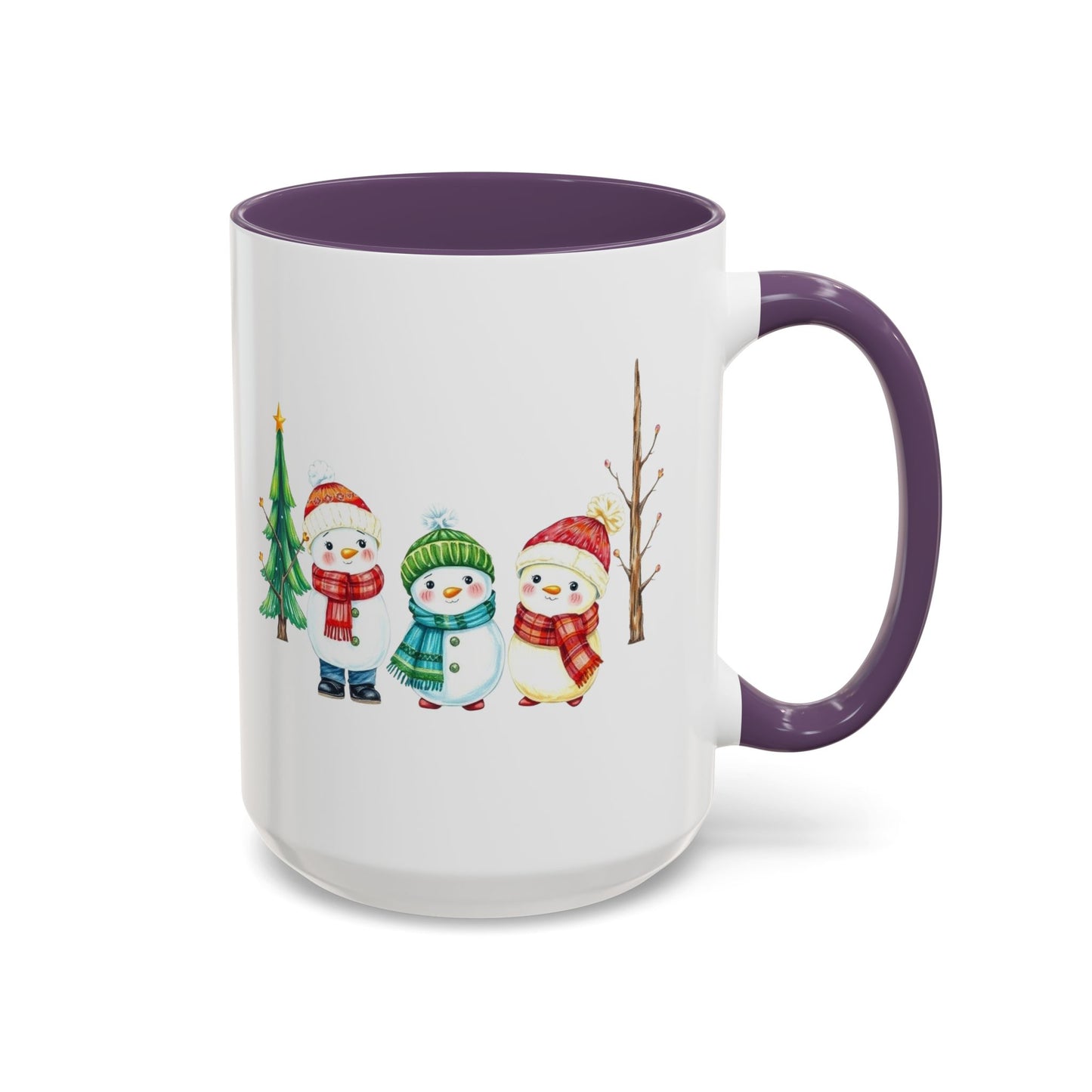 Christmas Snowman Mug — Cute Holiday Coffee Cup with Festive Tree & Snowmen (11/15oz)